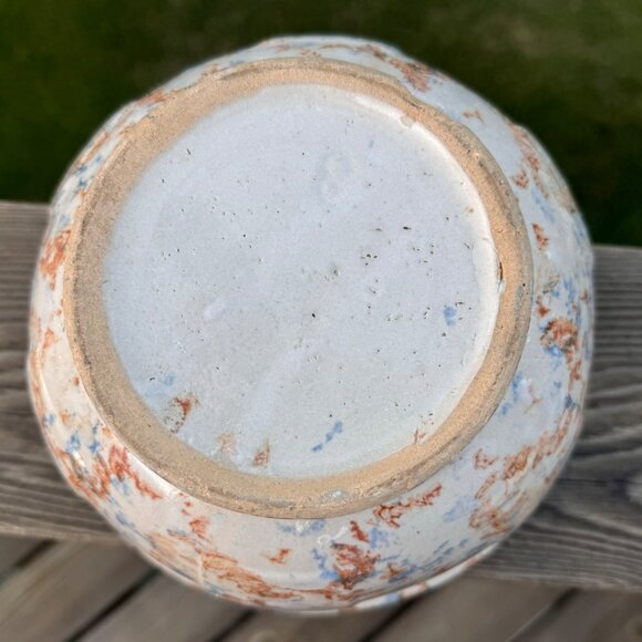 Red Wing Spongeware Stoneware Paneled Mixing Bowl 8" Rustic Blue Brown Vintage - Picture 3 of 16